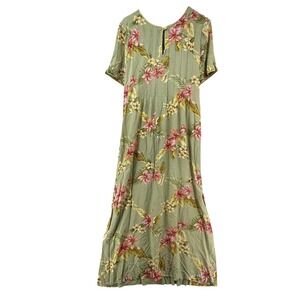 Princess Kaiulani Dress Womens 12 Floral Hawaiian Maxi Short Sleeve Pockets
